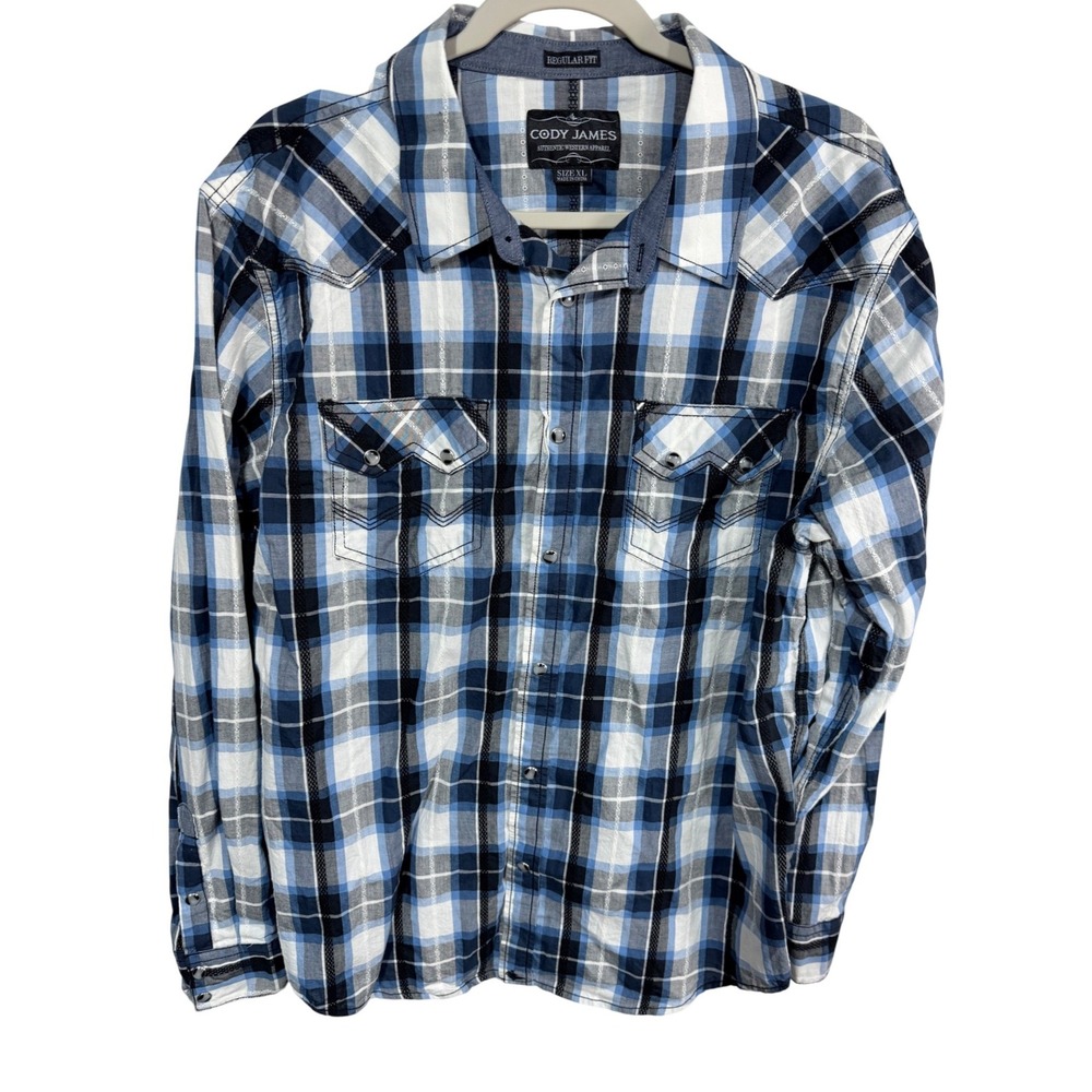 Cody James Western Pearl Snap Shirt Men's XL Blue Plaid Cowboy Workwear Rodeo